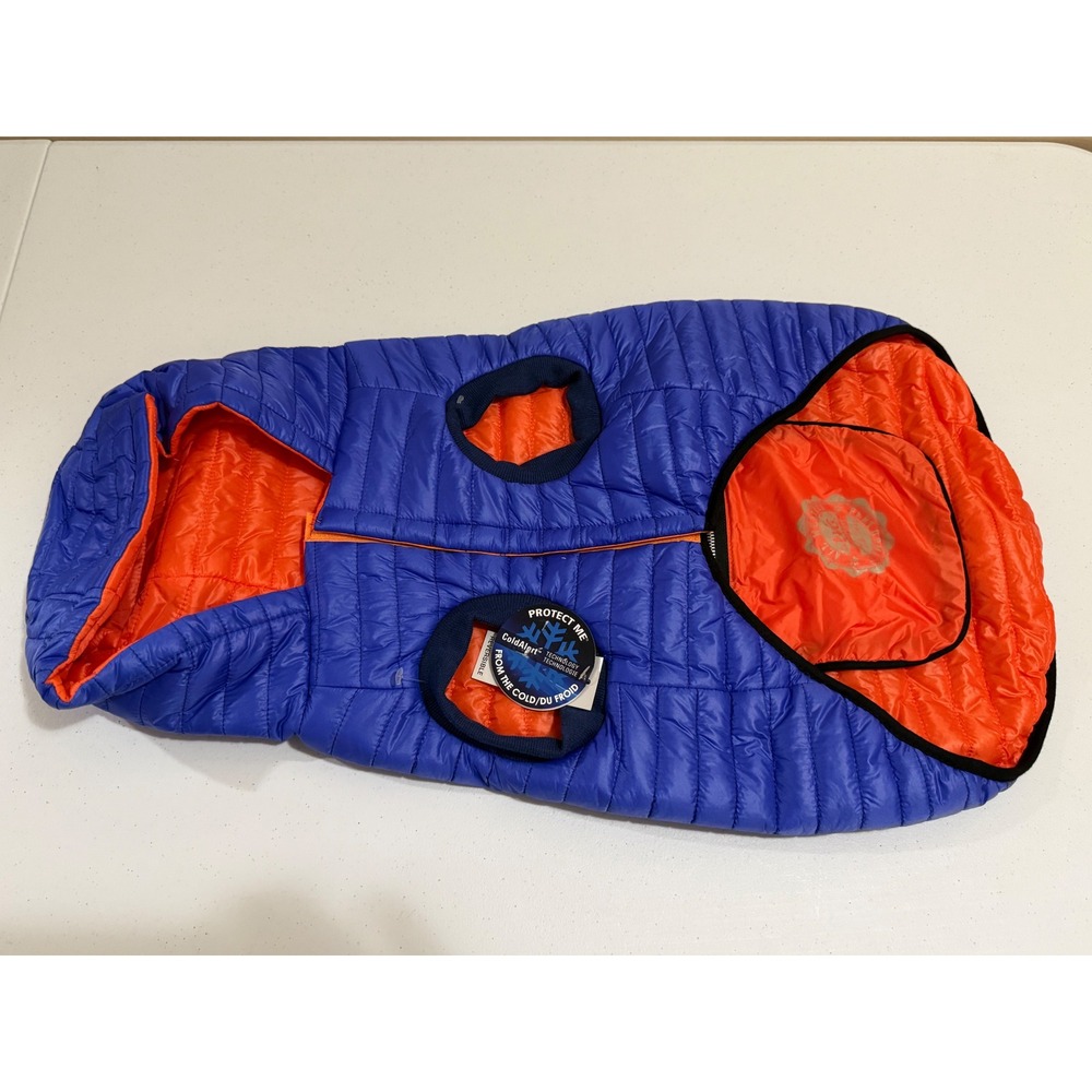 Canada Pooch Reversible Dog Puffer Jacket Blue Orange ColdAlert Technology NEW